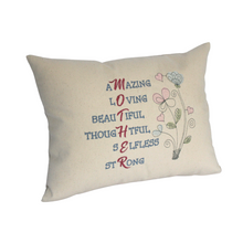 Load image into Gallery viewer, Mother Word Collage cushion left side view
