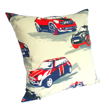 Load image into Gallery viewer, Motor Rally Mini cushion left side view
