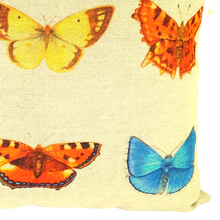 Load image into Gallery viewer, Multi butterfly cushion close up of four colourful butterflies
