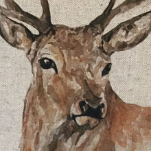 Load image into Gallery viewer, Stag Watercolour Cushion close up face
