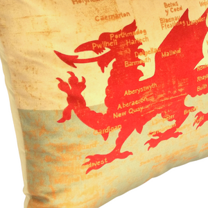 Welsh Dragon Map cushion left close up