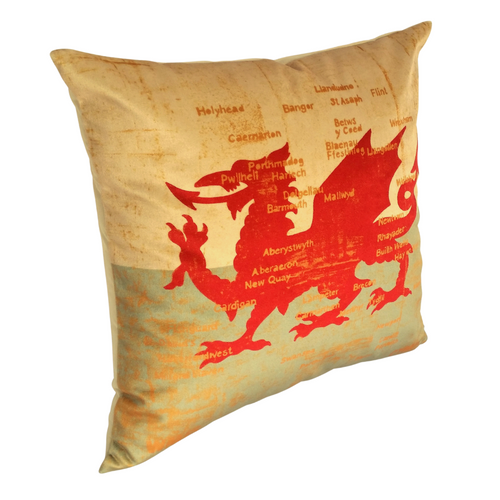 Welsh Dragon Map cushion left view