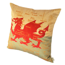 Load image into Gallery viewer, Welsh Dragon Map cushion right view
