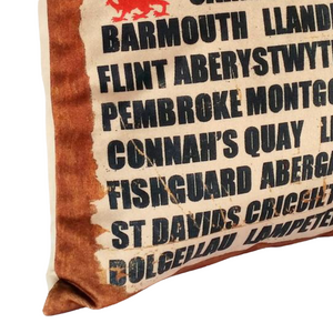 Welsh Towns cushion left close up