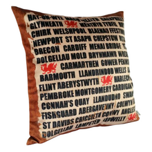 Load image into Gallery viewer, Welsh Towns cushion left view
