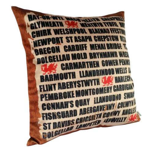 Welsh Towns cushion left view