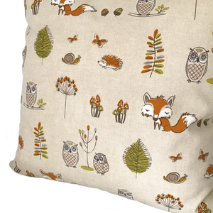 Woodland Creatures cushion close up