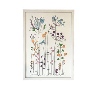 Scandi floral embroidered art framed