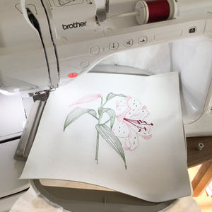 Embroidered Lily Artwork in progress 3