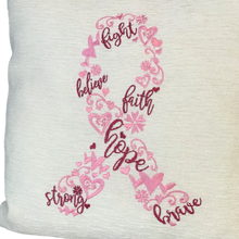 Load image into Gallery viewer, Cancer Ribbon Cushion close up
