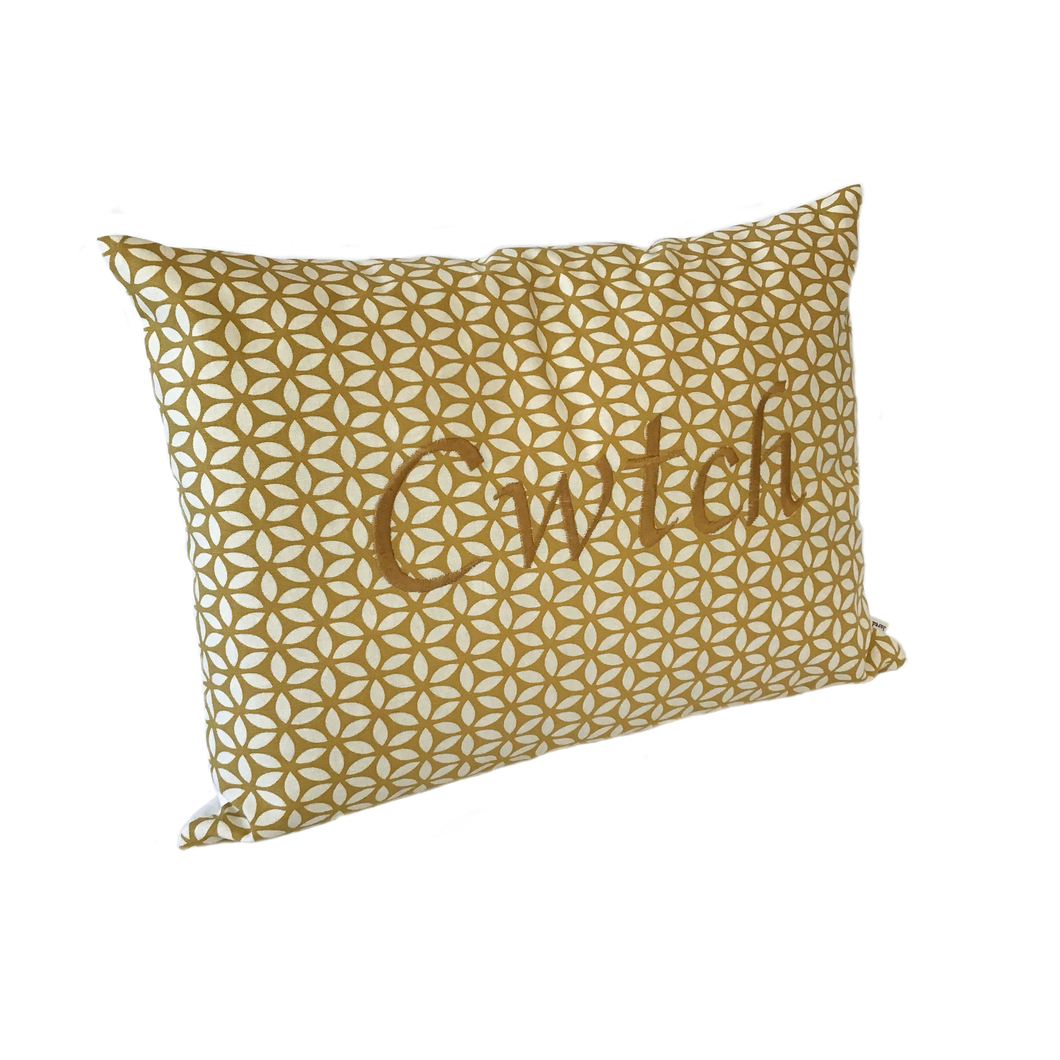 Cwtch Cushion yellow daisy left view