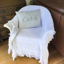 Load image into Gallery viewer, Cwtch Cushion Grey Daisy on chair
